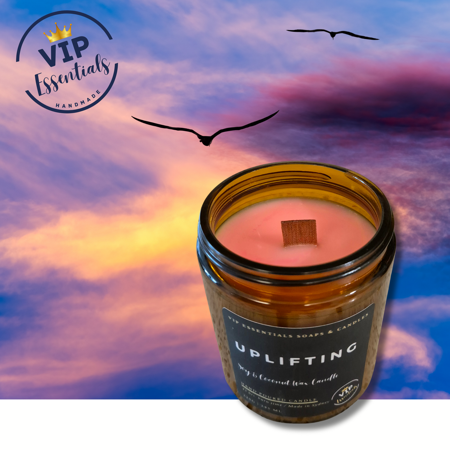 Uplifting Candle in Amber Jar with Pink Wax
