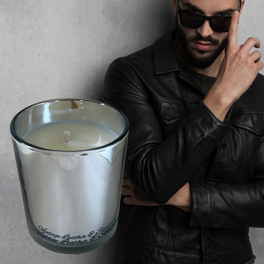 Vintage Leather & Sandalwood - 285g Large Metallic Silver Candle