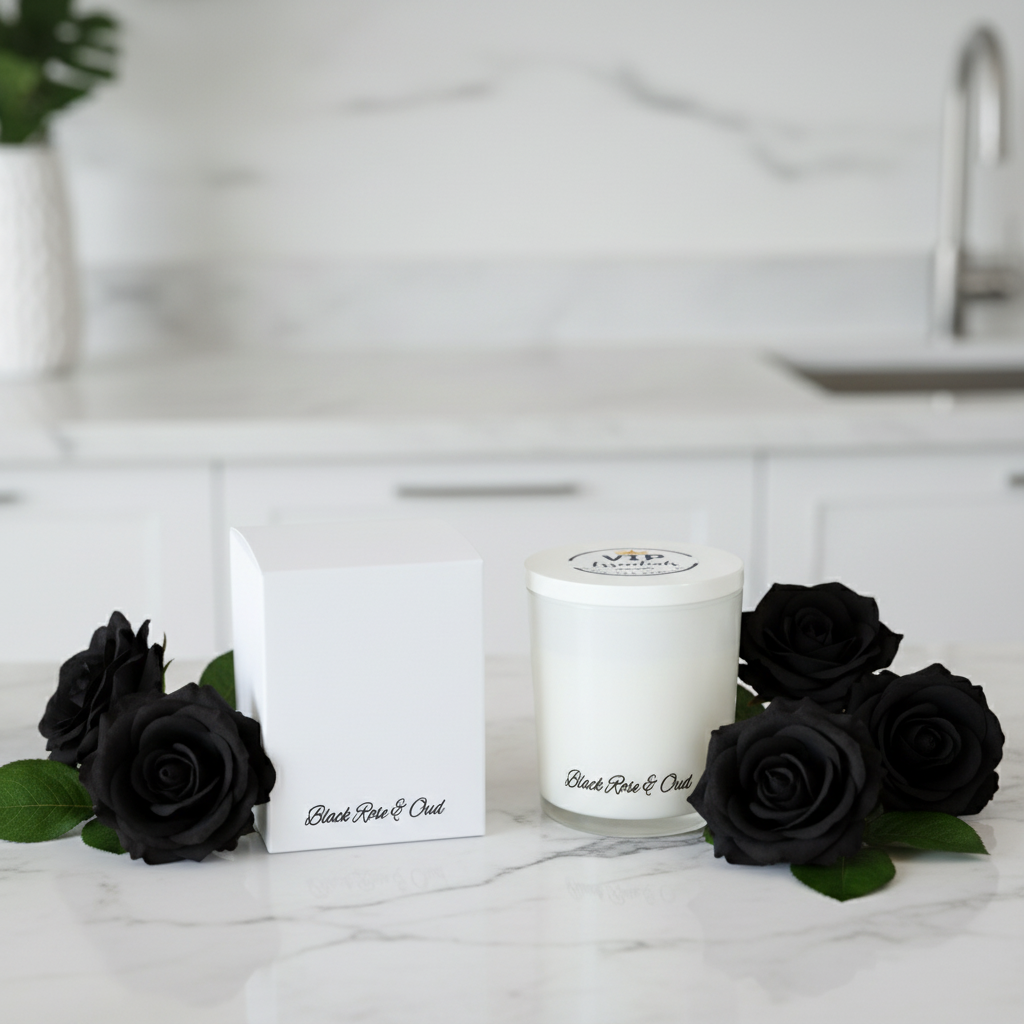 White jar and box with 'VIP Essentials' branding on a blue background