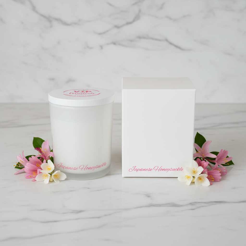 White candle with a lid and white box on a white background