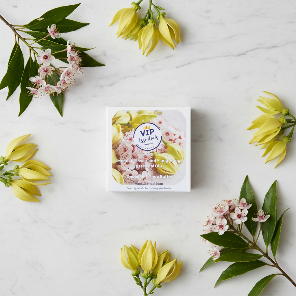 Box of VIP Essentials soap with floral design on a white background