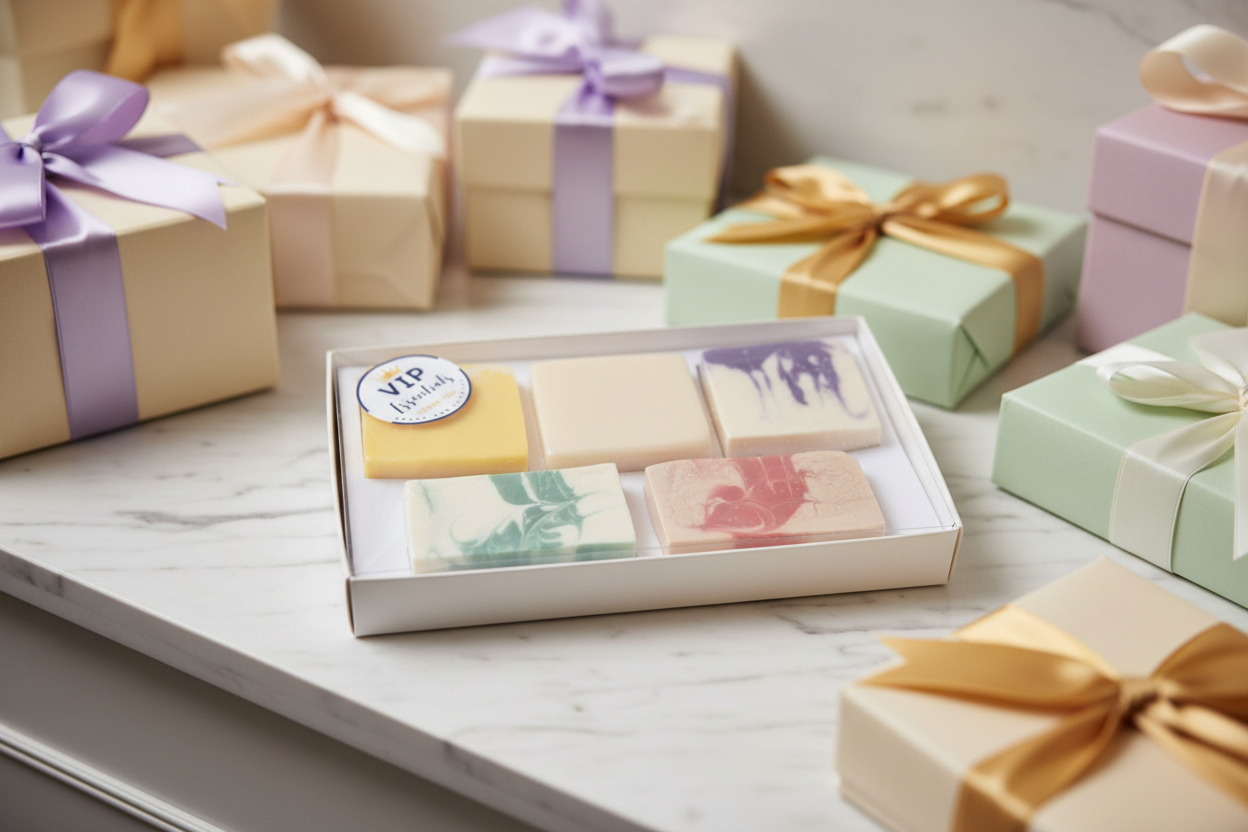Luxurious 5 x Shea and Cocoa Butter Soaps Gift Box - Red Ribbons